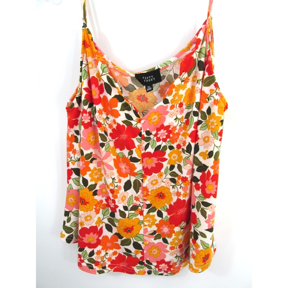 FIFTY STREET Floral Tank Top Women XL Spaghetti Strap Stretch TB6630Y-B